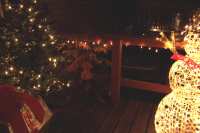Christmas decorations on our deck.  I wrapped the plastic dog house that I have out for the triplets (3 stray cat brothers) in a tarp and put a bow on it.  The triplets - which I call Pete, Pete, and Repeat as they are identical in appearance - have been coming to the patio door since they were wee kittens.  