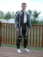 Full suit, unzipped, no boots.